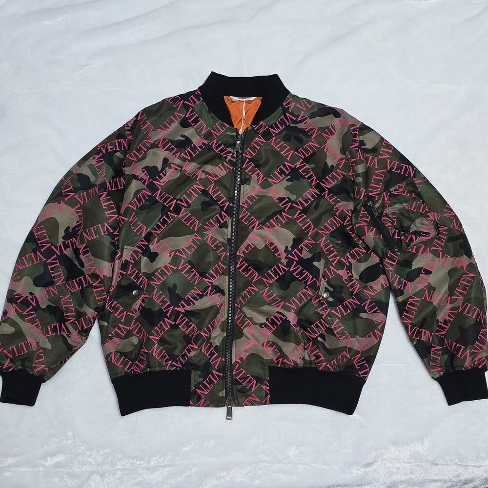 Valentino Army Camo Bomber Jacket with Pink Logo Letters | 46 & 54 | MSRP $2450